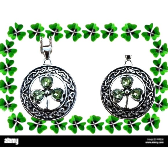 Shamrock Necklace New Celtic Knot Open Cut Design 18 in Chain St Patrick… - Picture 4 of 10
